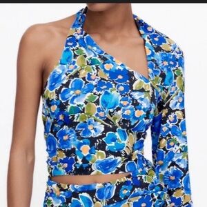 Zara blue one sleeve blouse